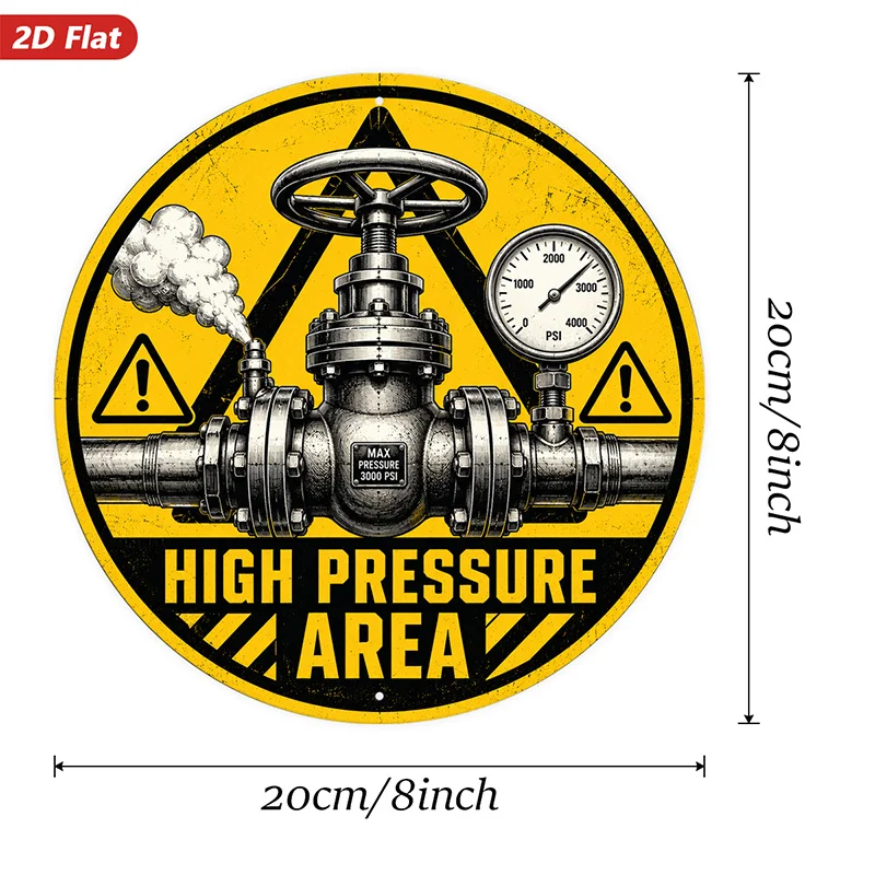 CIFBUY Boho Yellow Danger Style 2D Aluminum Wall Art Waterproof Durable Valve Steam Pipe Sign for Garage Studio Indoor Outdoor