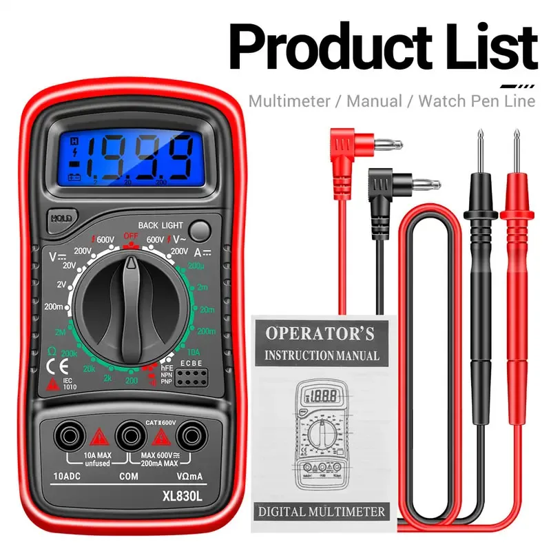 

LCD Digital Multimeter Voltmeter Ammeter AC DC OHM Volt Tester Test Current XL830L Multimeter Portable Multifunction Instrument