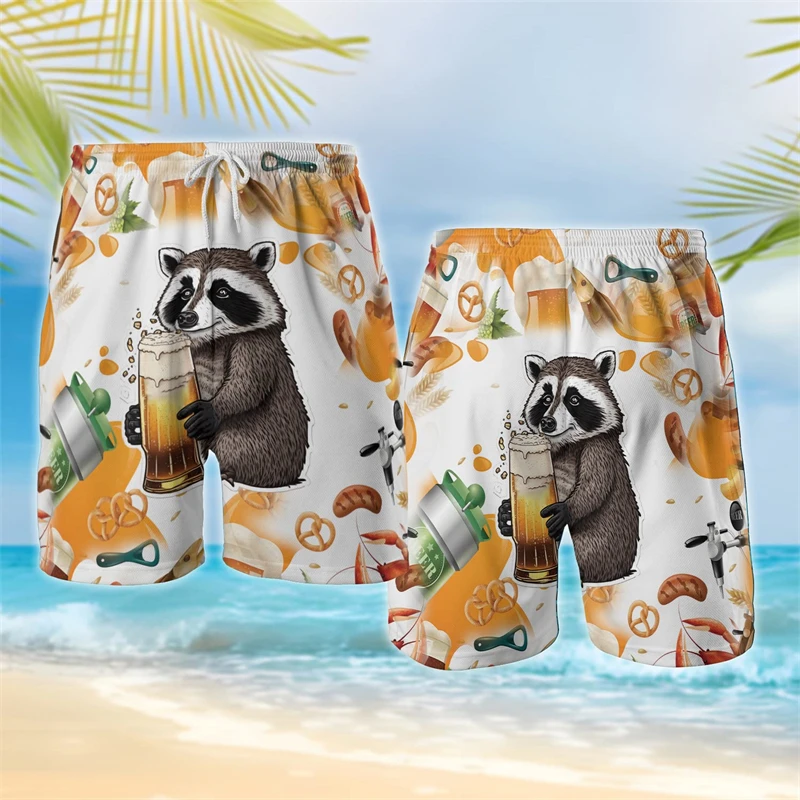 Procyon Lotor 3D Printed Beach Shorts Funny Animal Raccoon Graphic Short Pants For Men Clothes Casual Hip Hop Trunks Kids Tops