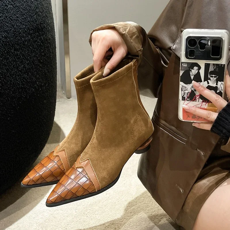 Women Ankle Boots Fashion Pointed Toe Short Booties Ladies Elegant Low Heel Shoes 2024 Spring Autumn Comfort Women\'s Footwear