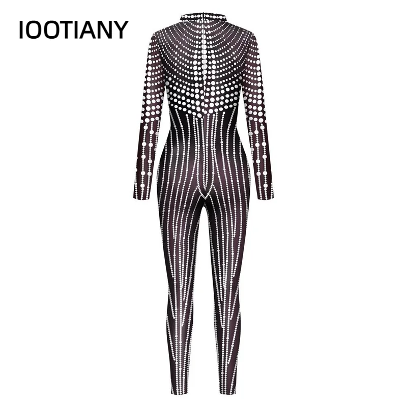 P01 IOOTIANY اللؤلؤ شرابة نمط ثلاثية الأبعاد طباعة المرأة مثير نحيل بذلة كرنفال تأثيري ازياء يتوهم ارتداءها ثوب فضفاض للحفلات جديد