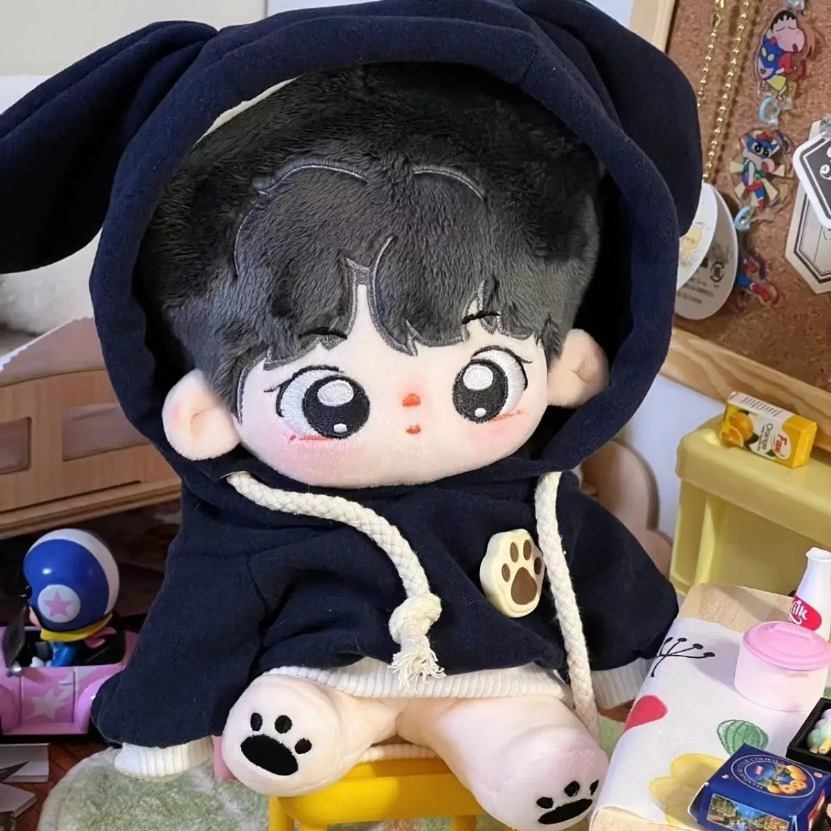 20cm Cotton Doll Clothes Rabbit Ears Sweatshirts Cute Original Hoodies for Dress-up Puppets Cool Black Sports Suit Toys for Kids