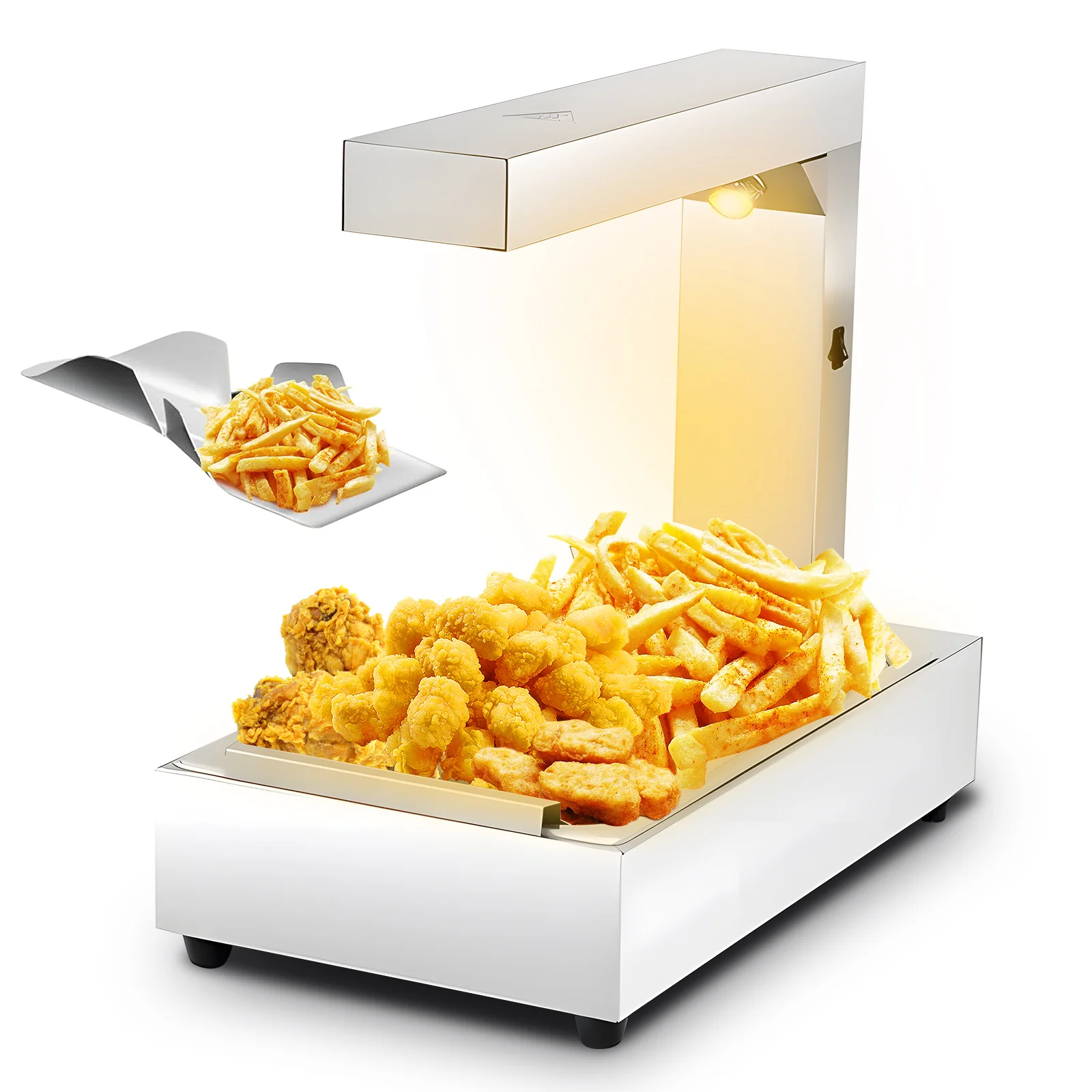 Commercial Grade Portable Food Warmer - Freestanding Stainless Steel Food Warmer Light, Chicken Fries Warmer, 1000 Watt