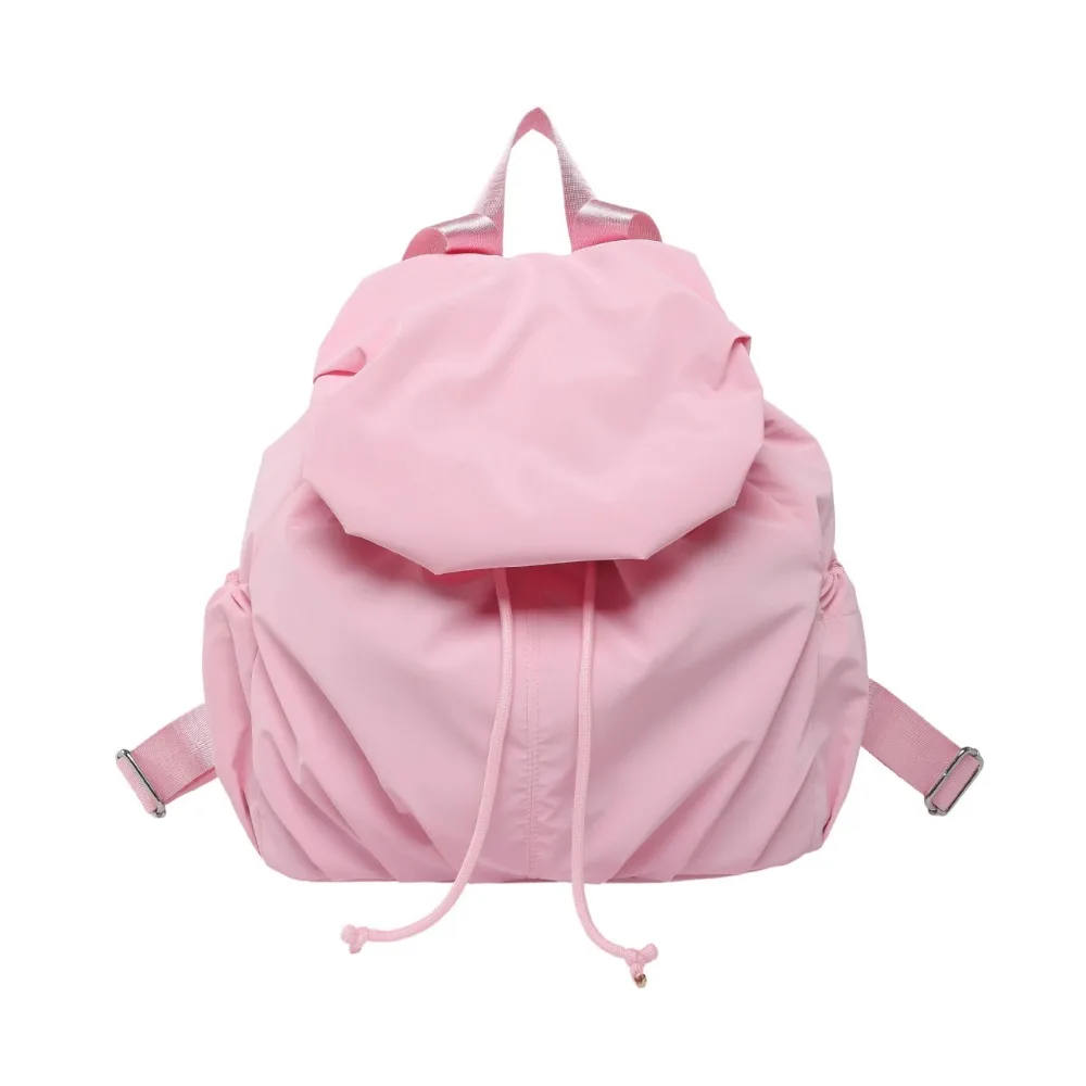 

Casual Solid Color Drawstring Backpack Flap Multi Functional Nylon Backpack Large Capacity Pleated Sports Shoulders Bag Outdoor