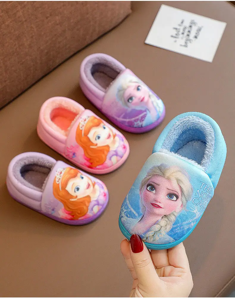 Disney Frozen Elsa Children's Cotton Slippers  autumn winter Sofia Home Shoes for Girls cute baby non-slip Warm Cotton Shoes