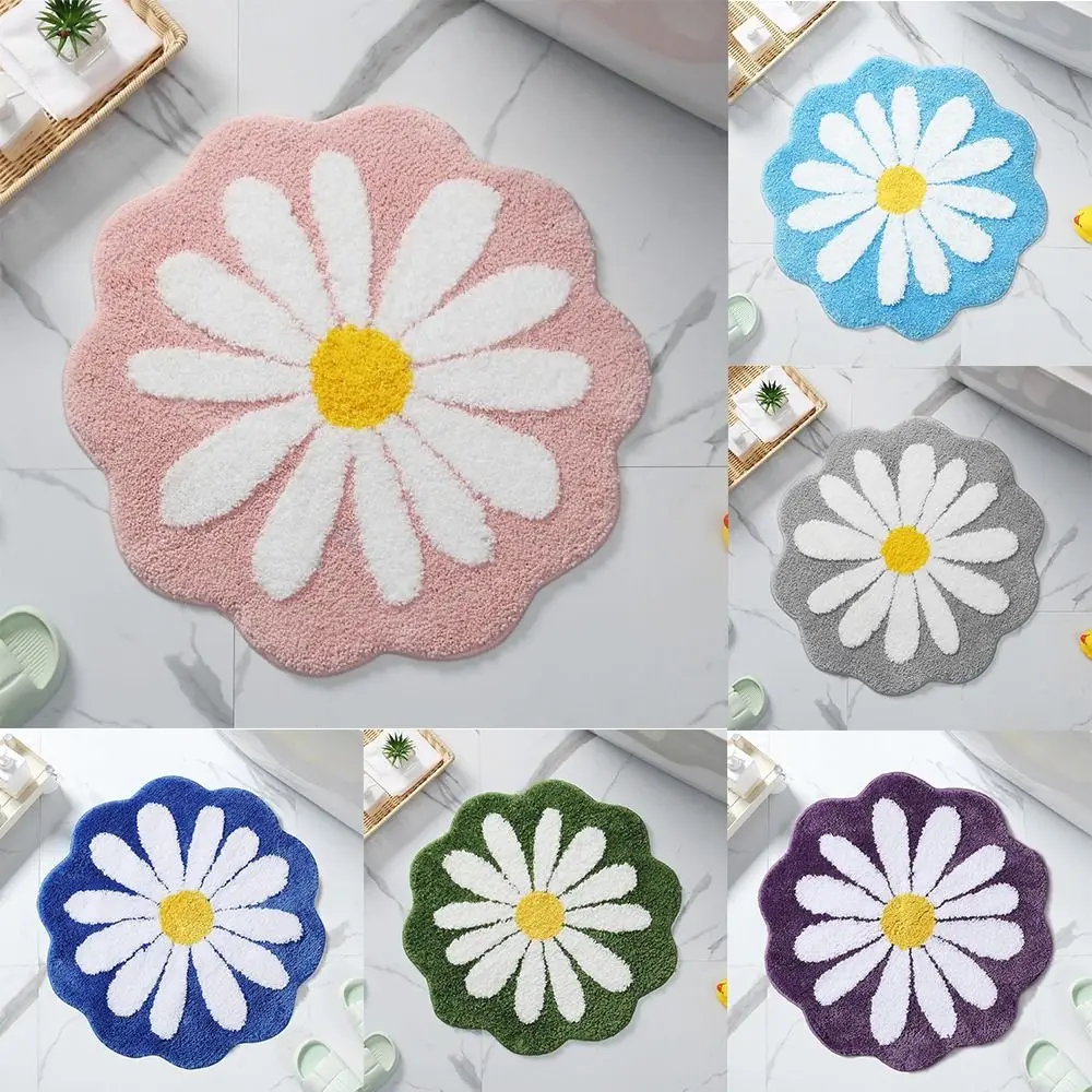 

Non Slip Flower Rug Flocking Tufted Daisy Bath Door Mat Imitation Cashmere Washable Baby Crawling Carpet Bedroom Living Room