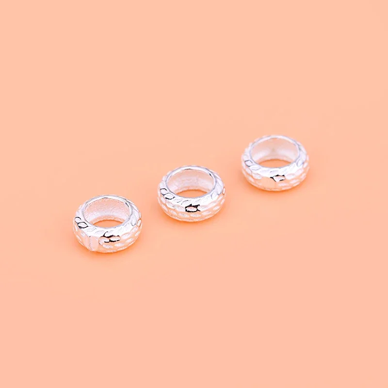 5PCS S925 sterling silver vintage tire gasket Circle bead Handmade creative DIY beaded material bracelet accessory