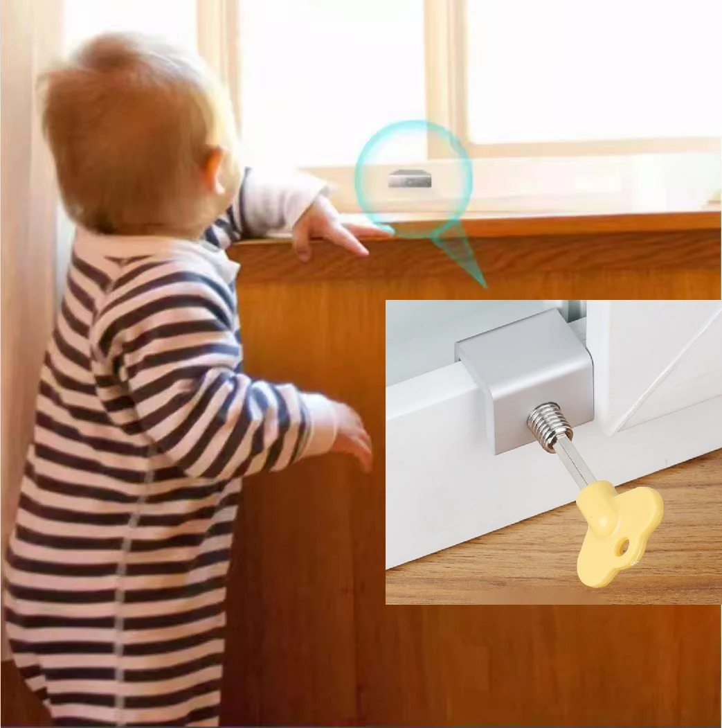 1/2 Set Door & Window Limit Clamps, Sliding Window Locks with Protective Pads, Keyed Sliding Window Locks, Home & Office Window