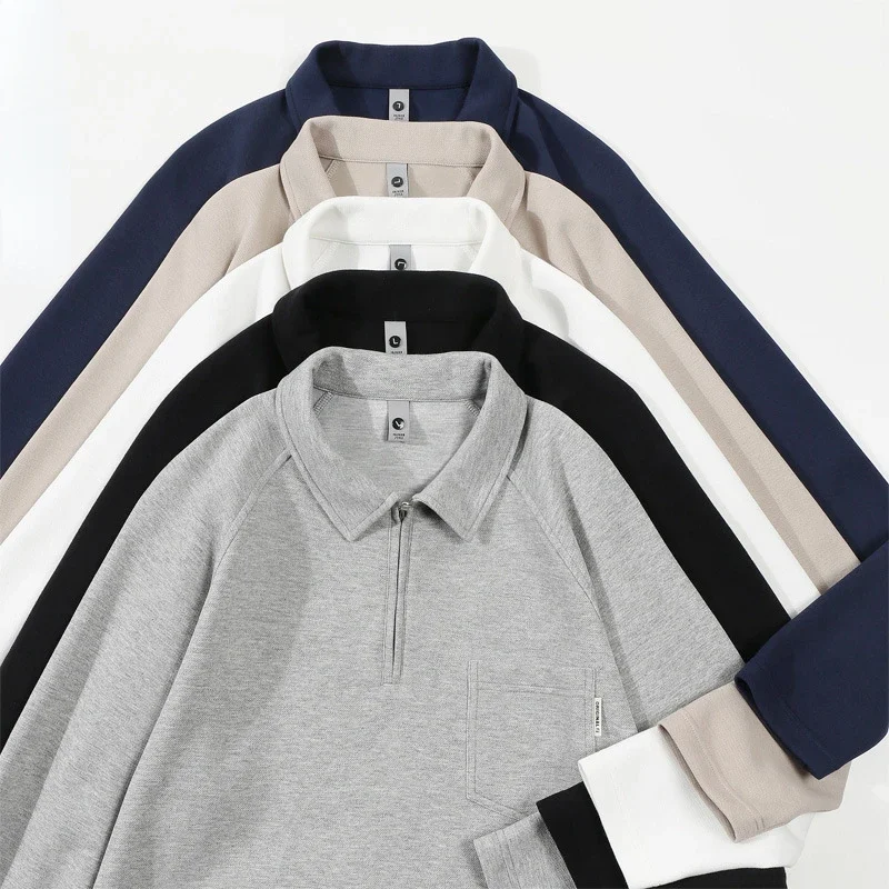 Men's Clothing Half Zipper Outdoor Long Sleeve T-shirt Spring Autumn Polo Shirt Tops Tees Casual