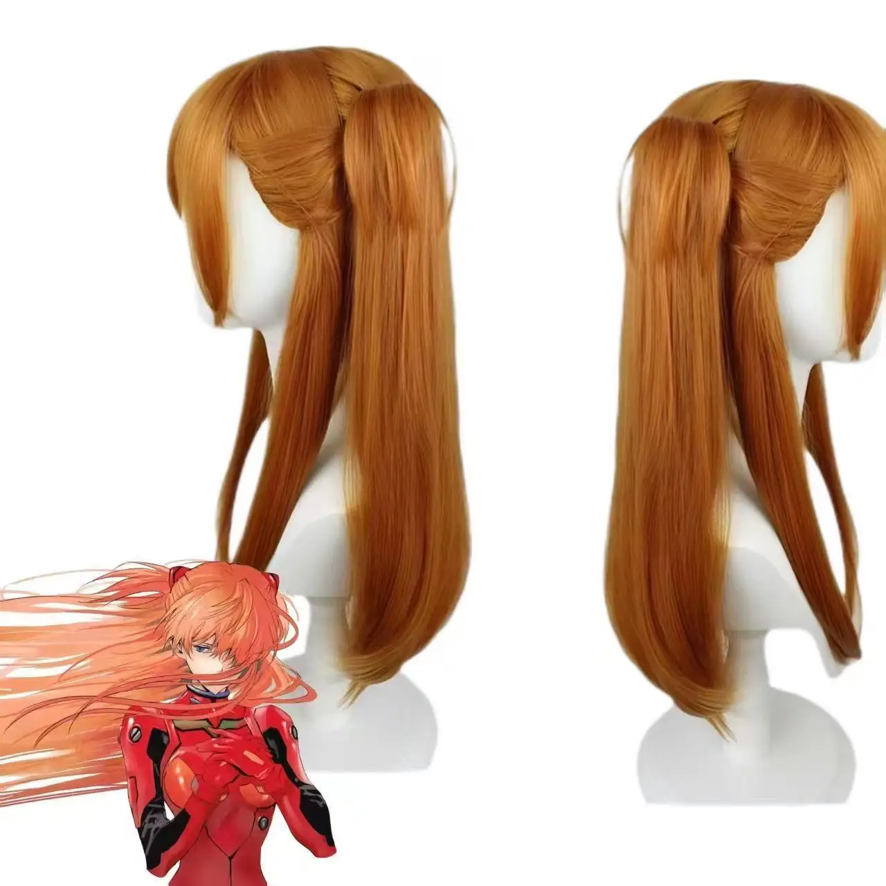 1 buah klip rambut model kuncir ganda warna cokelat muda untuk rambut lurus, wig gaya Asuka dari anime New Century Gospel Warrior