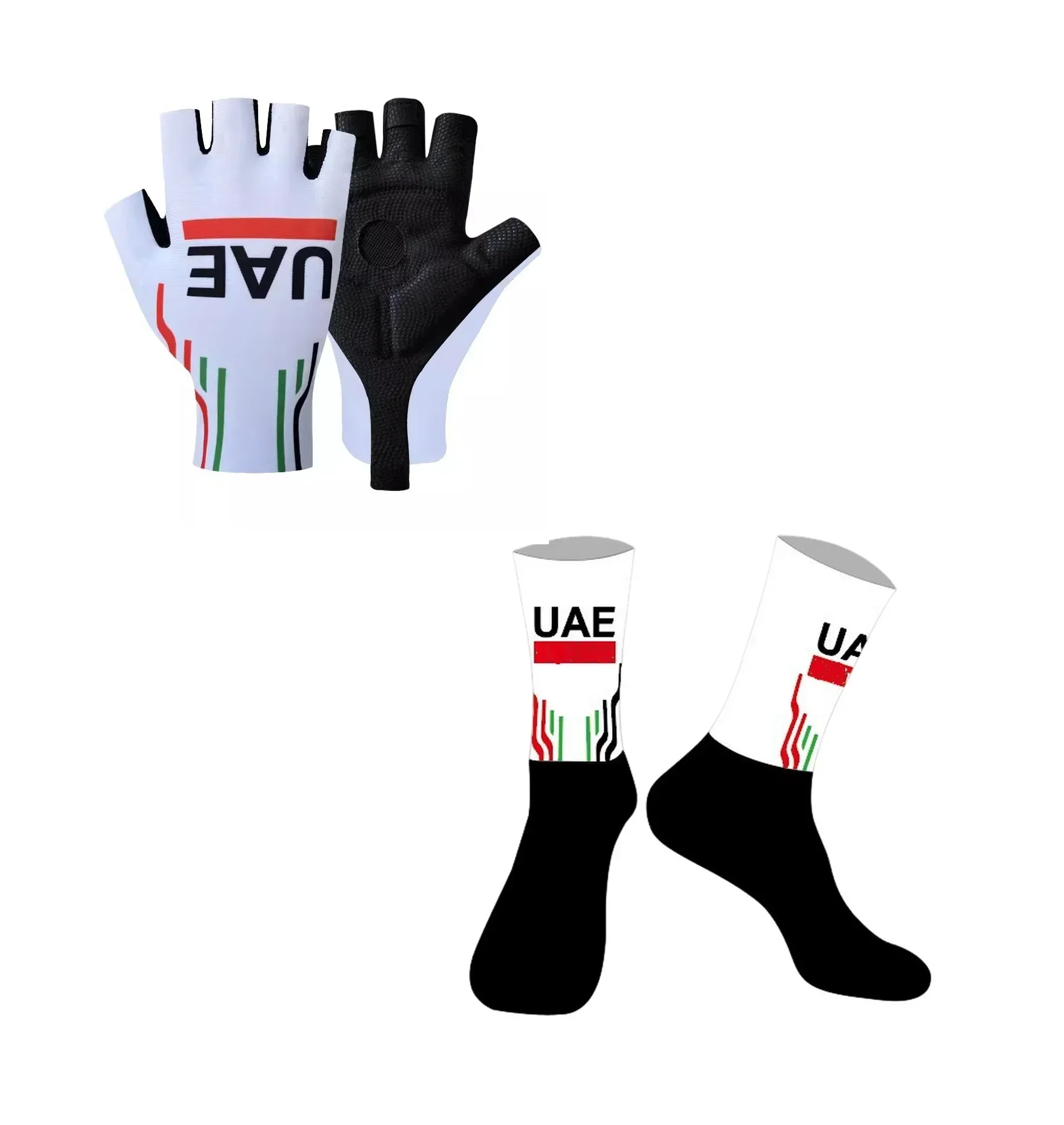 2024 UAE Team One Pair Half Finger Cycling Gloves + ONE PAIR CYCLING SOCKS