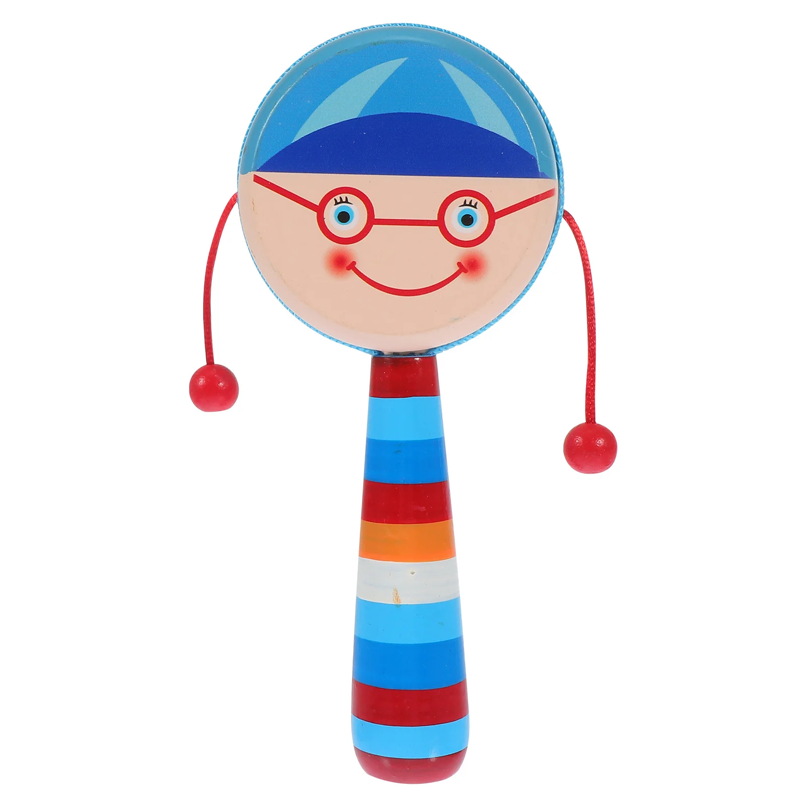 

1Pcs Wooden Rattle-Drum Cartoon Painting Pattern Infant Hand-Cranking Musical Plaything for Cognitive Development