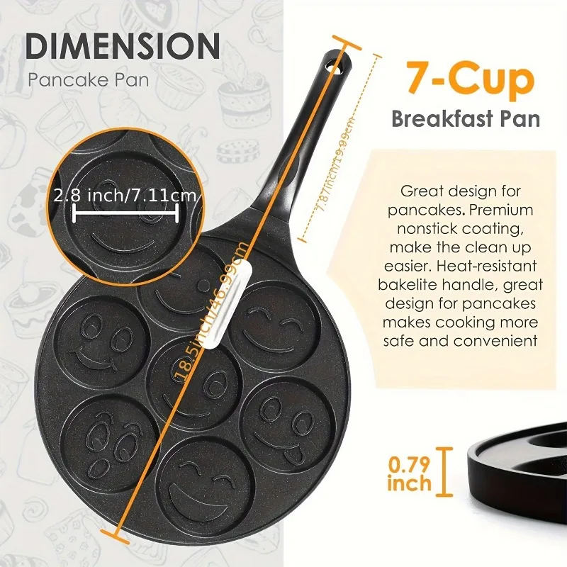 Seven-hole Breakfast Frying Pan Smiling Face Design Multi-function Wheel Pancake Pan Small Egg Dumpling Non-stick Frying Mould