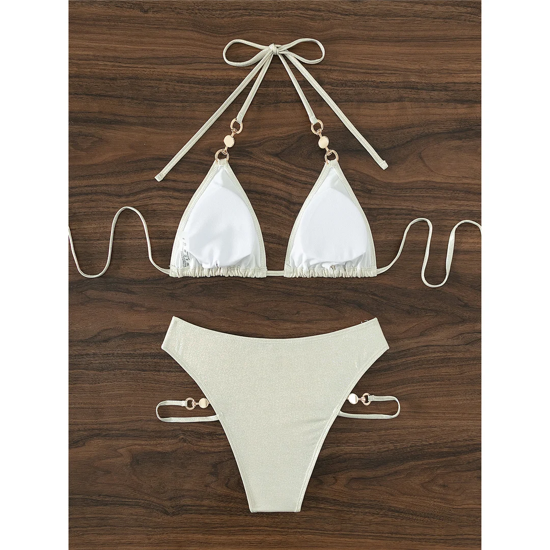 Sexy Neckholder-Bikini mit Perlen und Glitzer, glitzernder zweiteiliger Badeanzug für Damen, Badebekleidung, Badeanzug, Schwimmbikini V4577 – Detail 13