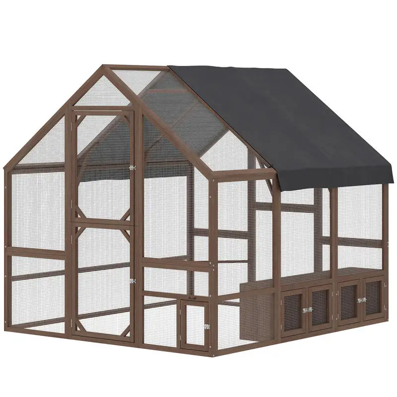 

PawHut Large Wooden Chicken Coop for 8-10 Hens, Walk-in Chicken Run with Waterproof Cover, Nesting Boxes and Perches