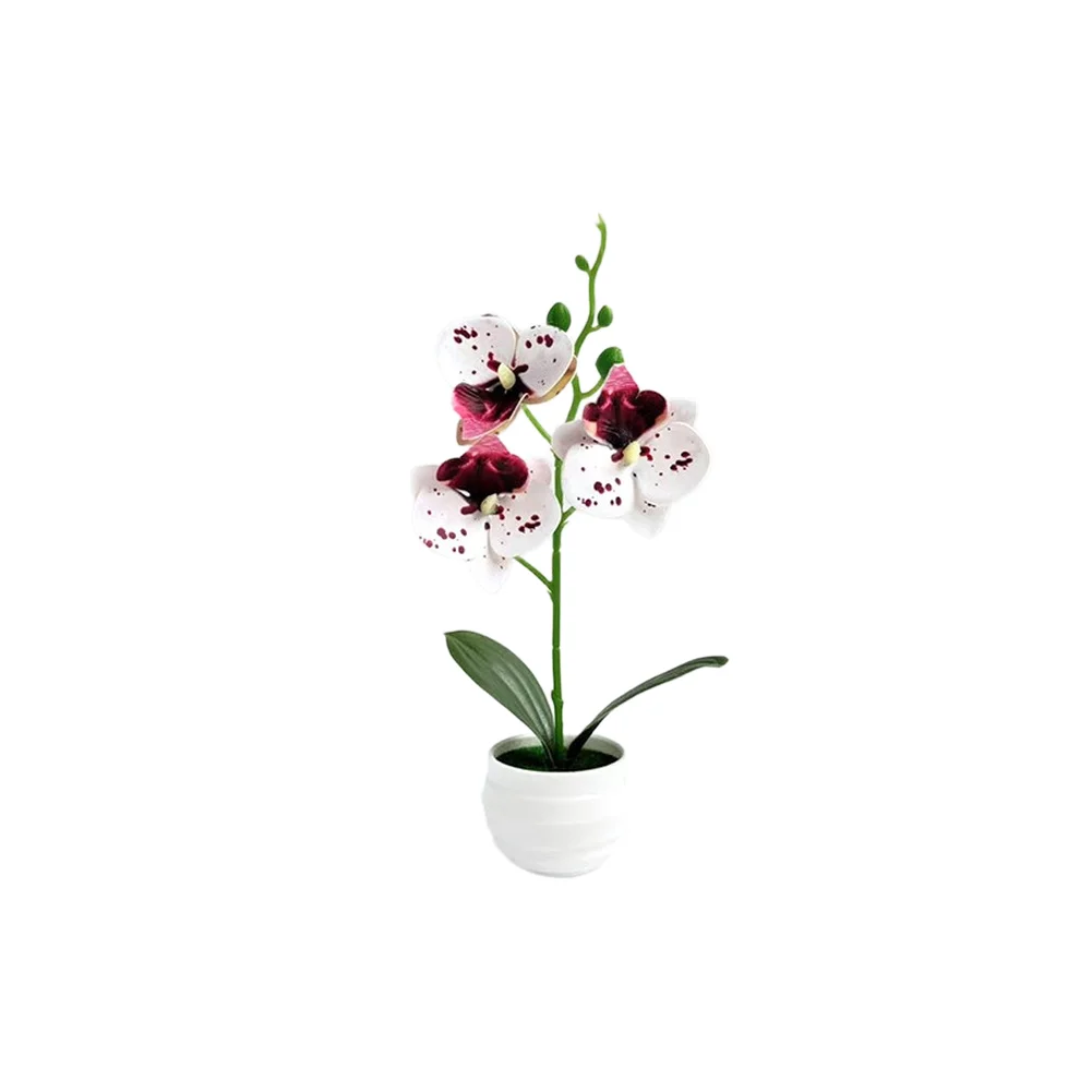 24.5cm Artificial Phalaenopsis Orchid Potted Plant with 3 Lifelike Blooms for Wedding Decor Photography Living Room Use