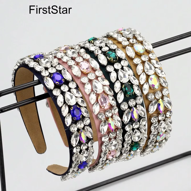 

1PC Women Pink Blue Green Crystal Handmade Hairbands Luxury Rhinestone Headbands For Wedding Pageant Hair Accessories
