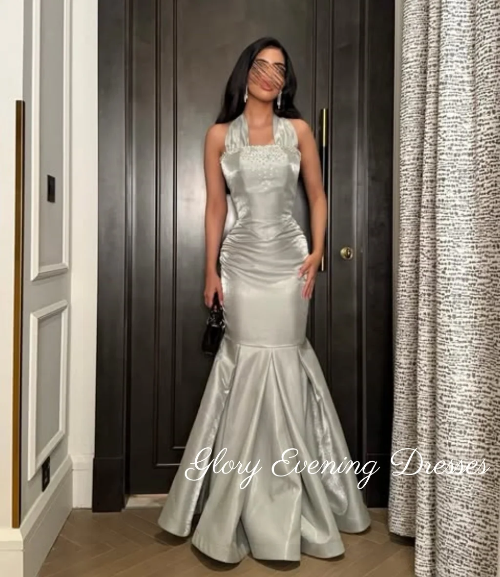 

Halter Mermaid Prom Dress Strapless Saudi Arabia Evening Party Gowns Ball Gown vestidos de novia Party Dresses Customized