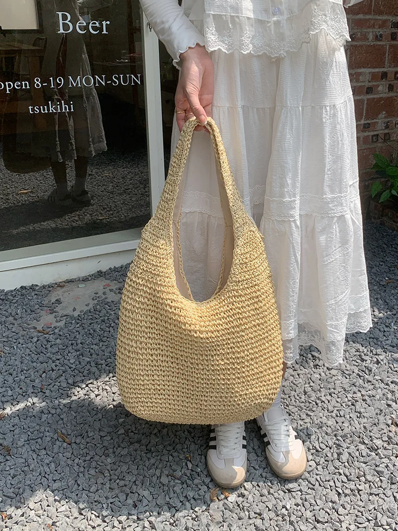 

Straw Shoulder Bags Rattan Woven Boho Beach Tote Handmade Handbags Summer Straw Bags for Women