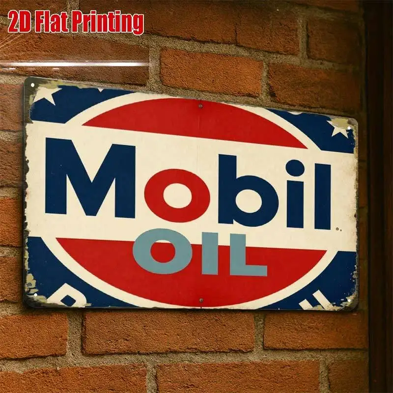 Vintage Mobil Oil Logo Creative Tin Sign - 8x12 Inch Wall Art Decor Gift for cofe and Garages | Iron Construction, Metal Wall Art Decor, 2D Flat (1 Piece)