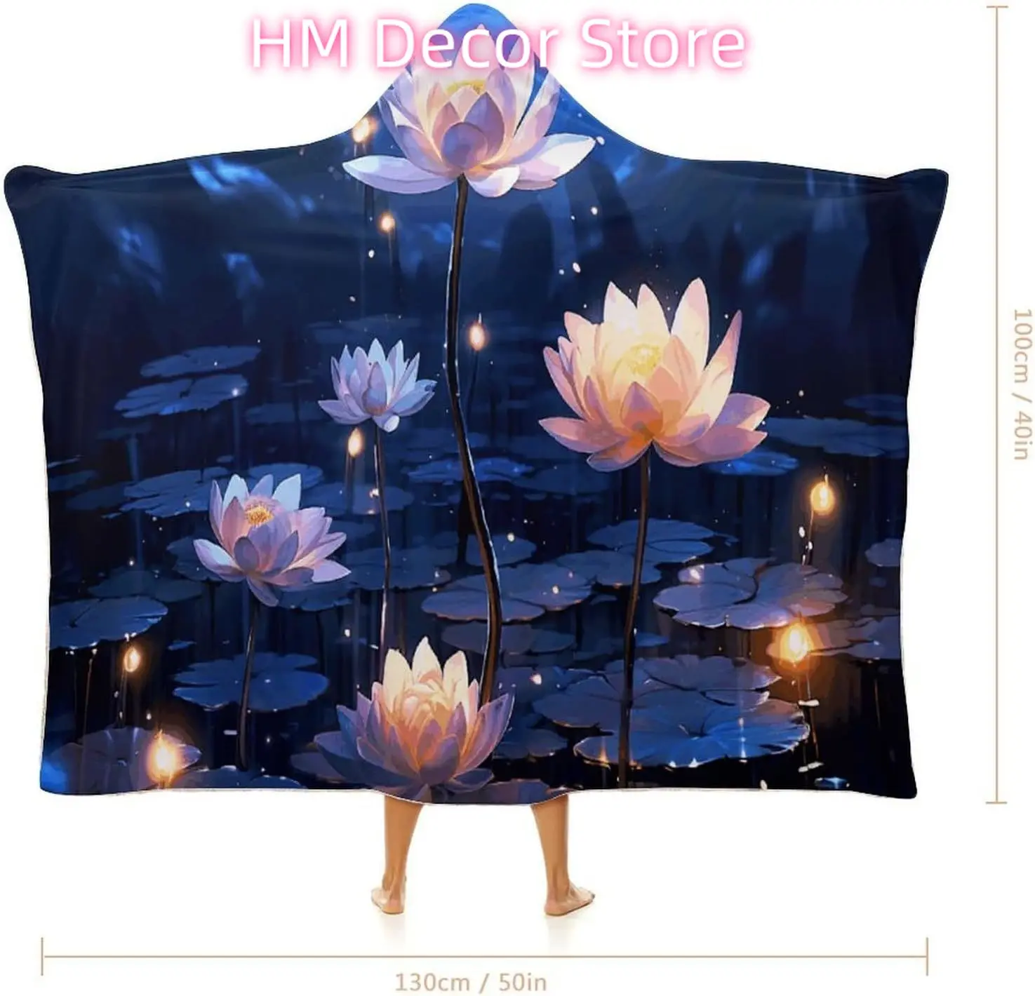 Night Flowers Wearable Hooded Blanket, Ultra Soft Arctic Velvet Cape Cloak Unisex - Cozy Wearable Blanket