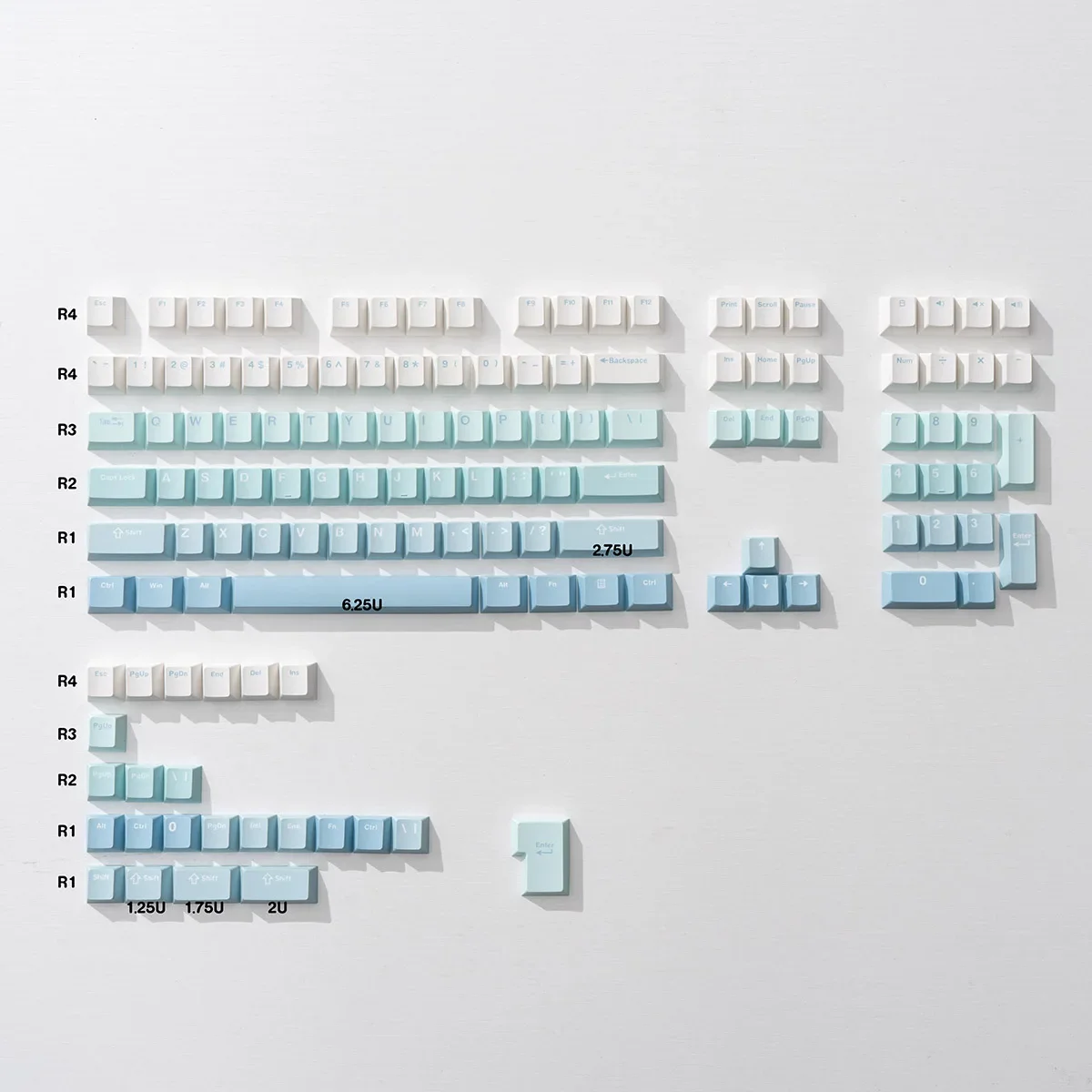 Ultramarine gradual change blue 132 keys personalized mechanical keyboard keycap ABS two-color molding original height