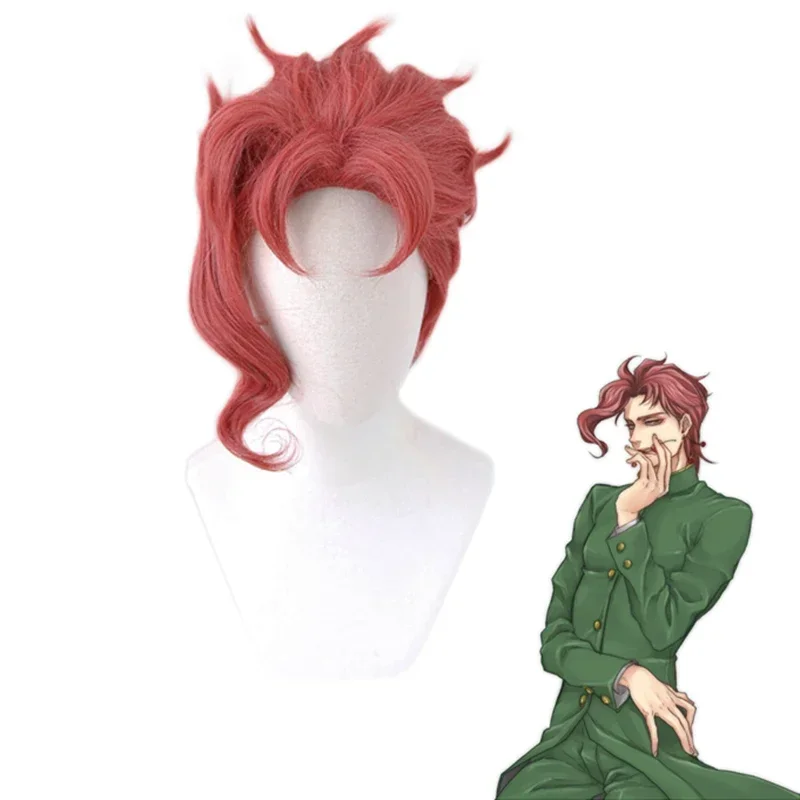 Anime Jojo'S Bizarre Adventure Role Play Wig Kakyoin Noriaki Red Curl High Temperature Fiber Hairpiece Halloween Party Cospl MN7