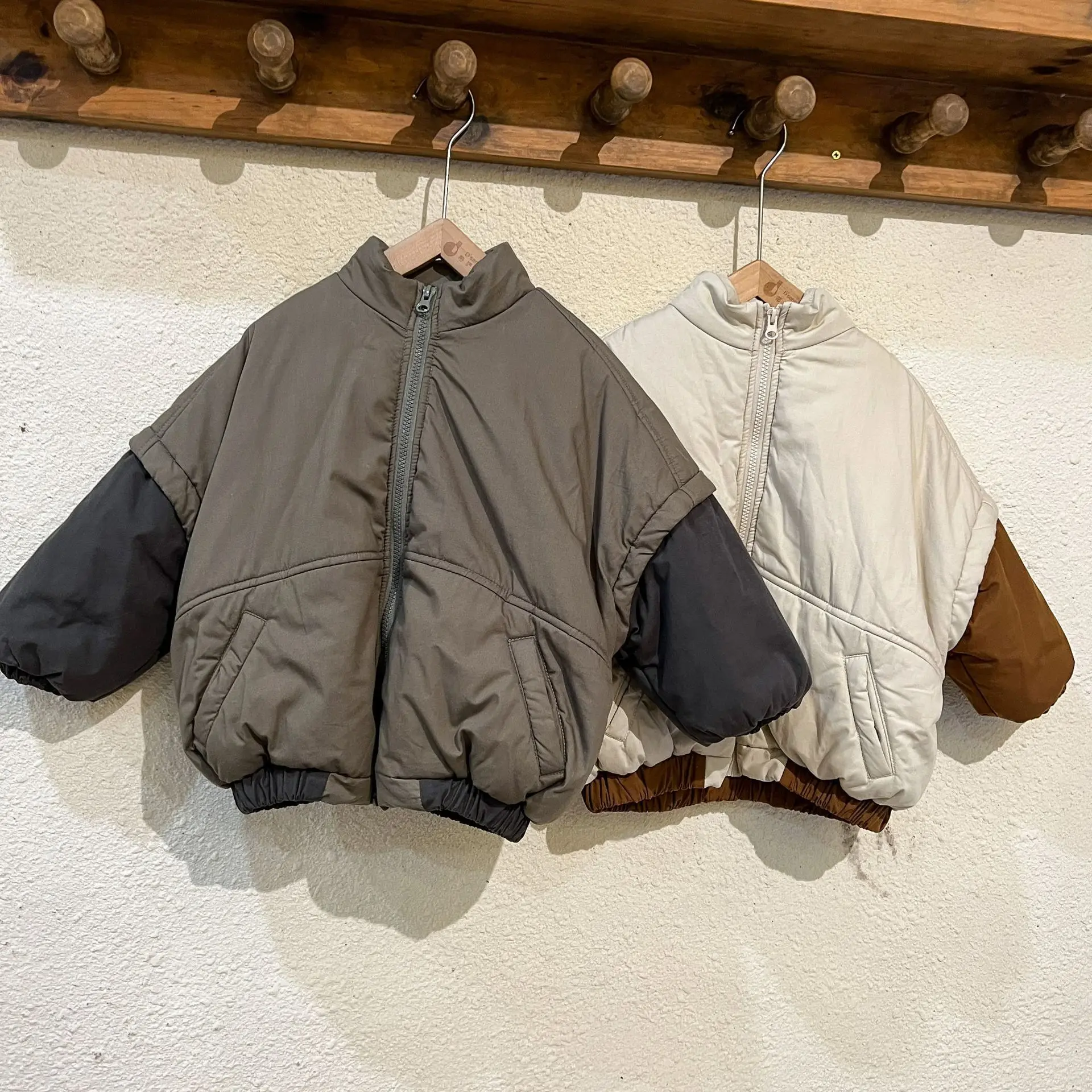 New Winter Baby Boys Warm Cotton-padded Coats Korean Style Patchwork Sleeve Fleece Lining Children Thicken Outerwear