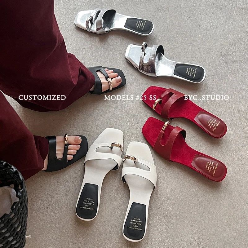 2026 new summer women sandals natural leather plus size 22-25.5cm cowhide+sheepskin+pigskin split toe mules women slippers