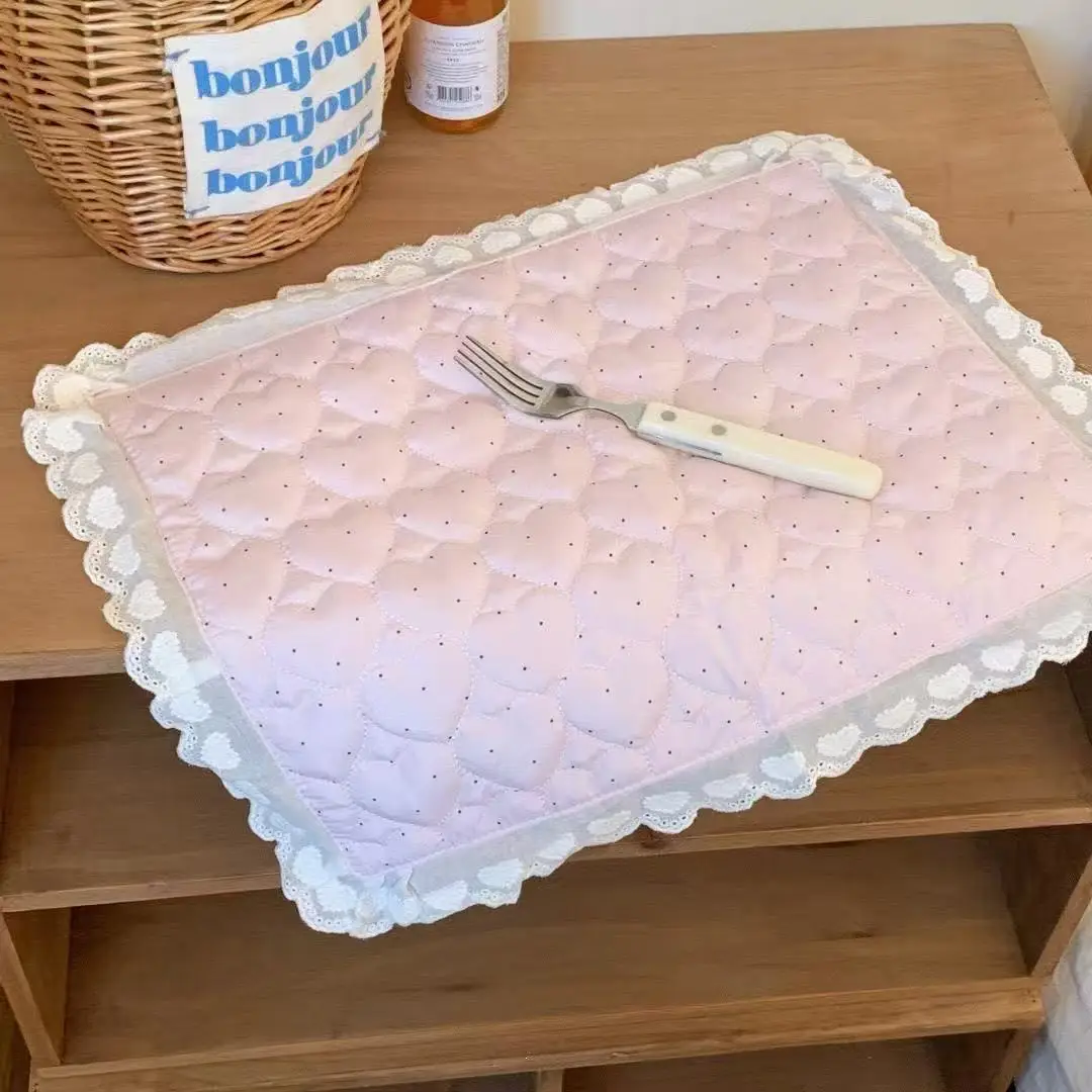 Ins-Stil Koreanische Tischsets aus reiner Baumwolle, isolierte Tischdecke, Requisiten für Fotoshootings, dekorative Untersetzer, französische Tischdecke mit Spitze, süßes Geschenk – Detail 5