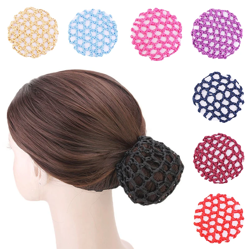 New Women Bun Cover Fashion Hair Net Ballet Dance Skating Crochet Girls Hair Accessories Elastic Candy Color Hair Bands Headwear