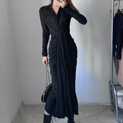 High Street Rick Dresses For Women 24ss New In Long Sleeve Black Frenum Ro Owens Skirt Hot Sale Slim Sexy Skirts Dresses