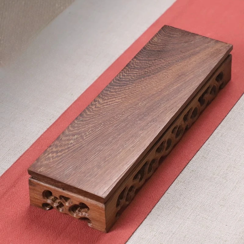 Chicken Wing Wood Rectangular Base Hollow Carved Desk Display Stand for Calligraphy Stone Jade Incense Holder Ornament