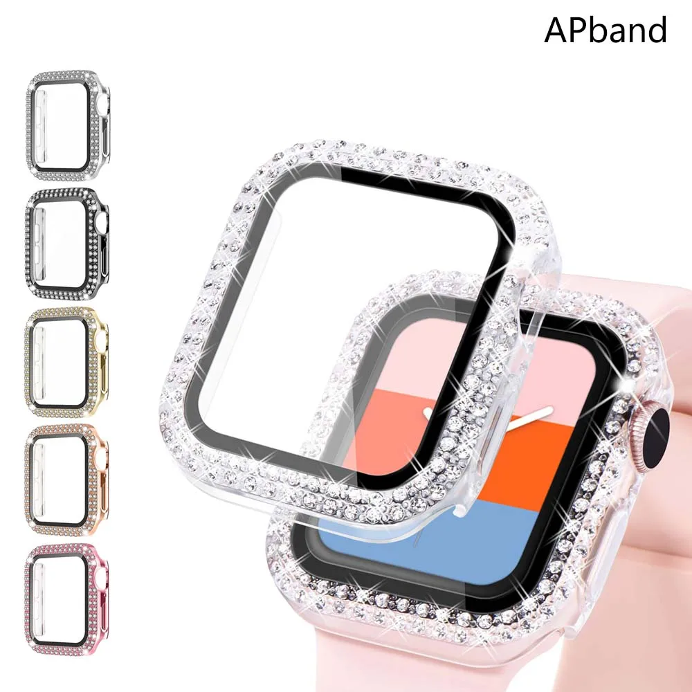 Diamantgehäuse für Apple Watch 45 mm 41 mm 40 mm 42 mm 38 mm Zubehör Bling Bumper Protector Cover iWatch Serie 3 4 5 6 7 8 se