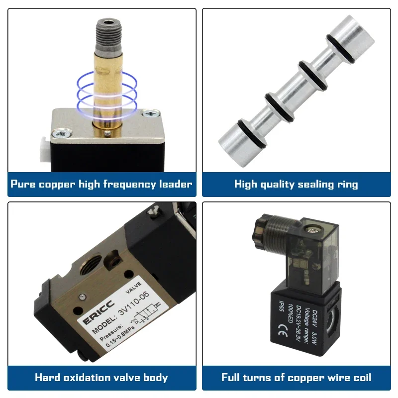 3V110-06-NO Normally Open Manifold Stations DC 12v 24v AC 110v 220v with Silencer Fitting 3 port 2 position solenoid valve