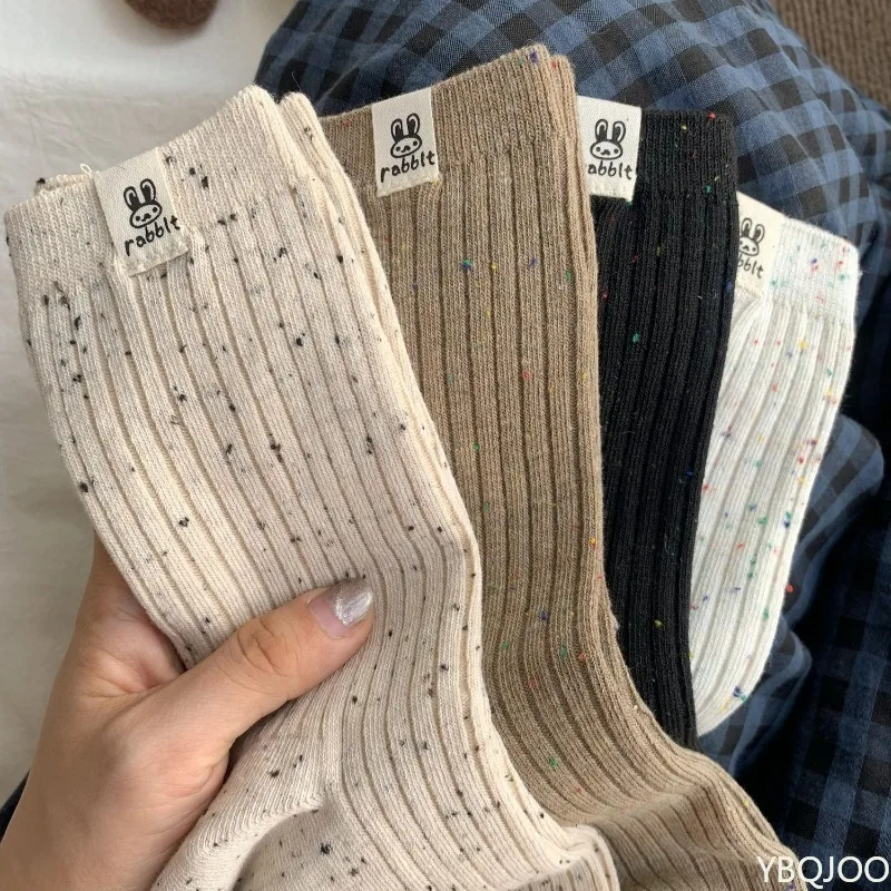 

4 Pairs Women's Socks Trendy Breathable Casual Dots Cartoon Crew Socks For Girls Novelty Color Warm Comfortable Soft Socks