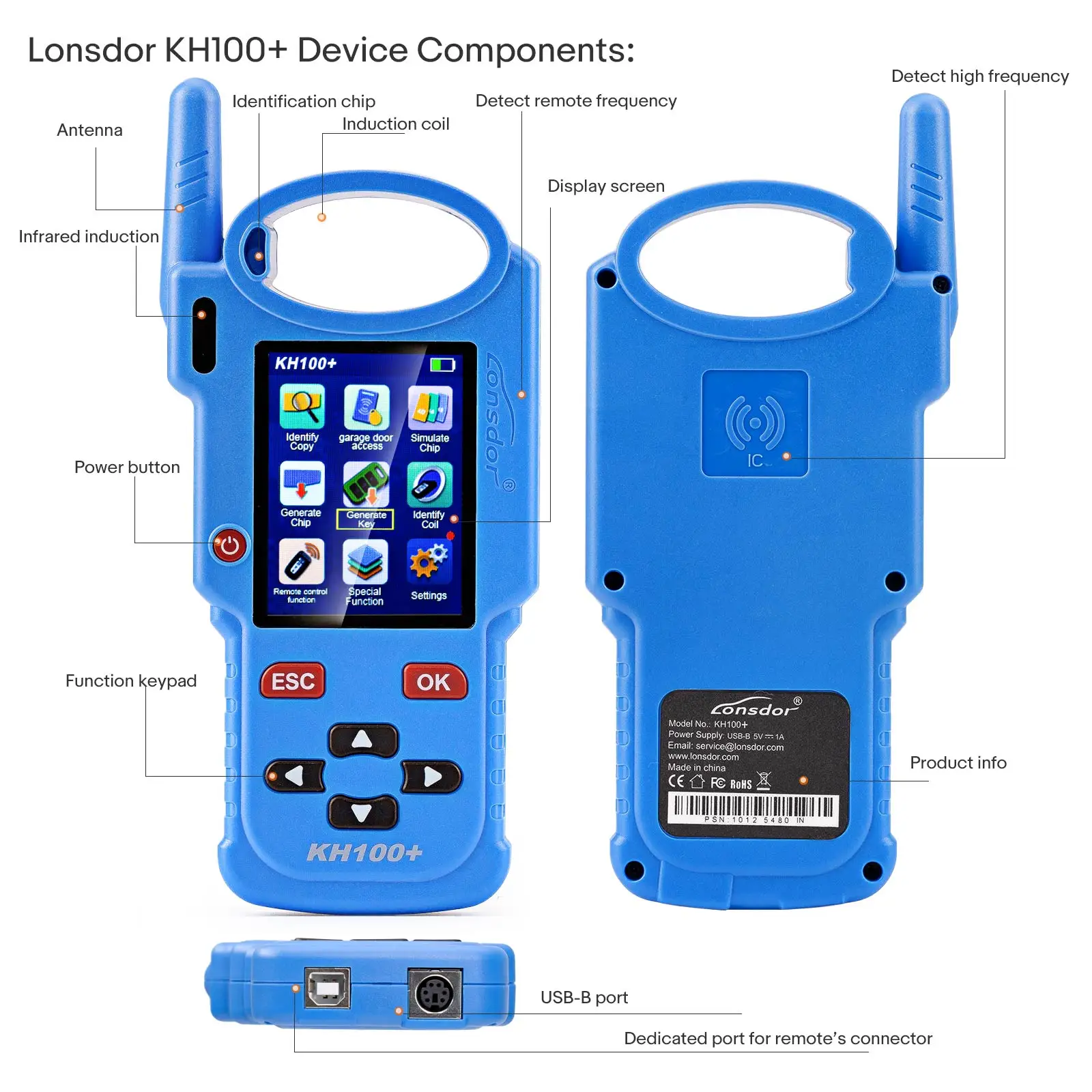 Newest Blue Version Lonsdor KH100+ Hand-Held Remote Programmer Plus 4pcs Universal Remotes Newly Add Indian Models