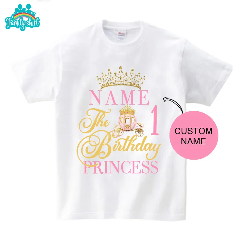 Princesses T Shirt Family Gift Birthday Shirt Carriage Crown Party Custom Name TShirt Girls Children Clothes Daddy Mommy Outfits