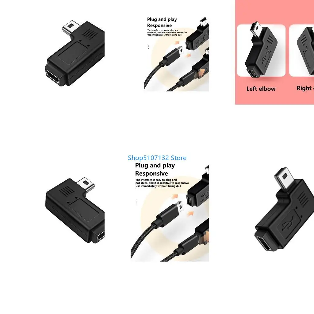 87HD Mini USB 5Pin 90 Degree Angled Male to Female Adapters for Cameras and Consoles