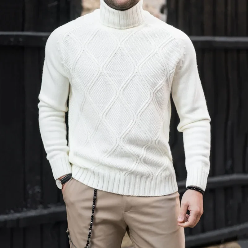 

Men's Turtleneck Sweater Solid Color Slim Fit Knitted Pullover Autumn/Winter New Long Sleeve Male Tops