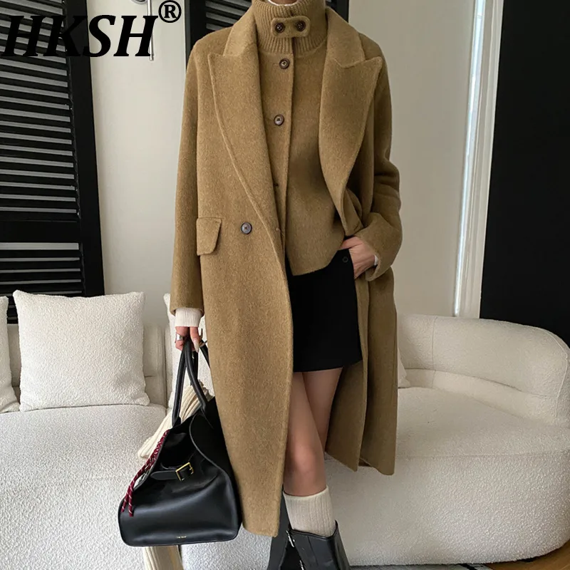 

HKSH осень-зима новое женское длинное пальто однотонное шикарное толстое пальто однобортный жилет элегантный трендовый комплект ретро HK16407