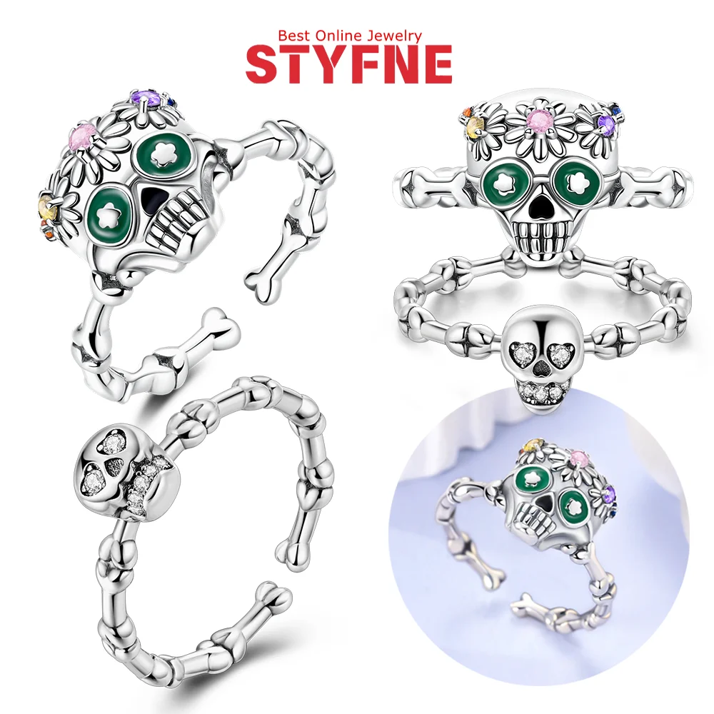 

925 Silver Ring Fashion Vintage Gothic Carved Skull Open Rings Punk Jewelry Party Finger Accessories Birthday Anniversary Gift
