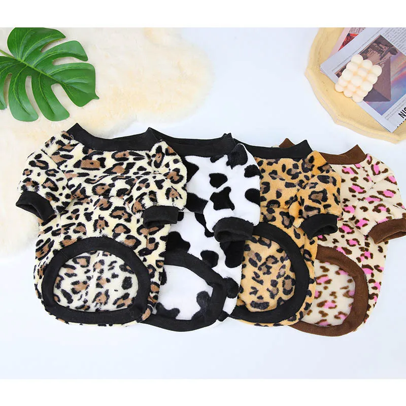 Warm Dog Sweater Leopard Printing Pet Jacket for Autumn Winter Puppy Teddy Wear Fleece Dog Clothes Soft Pullover Bichon Clothing