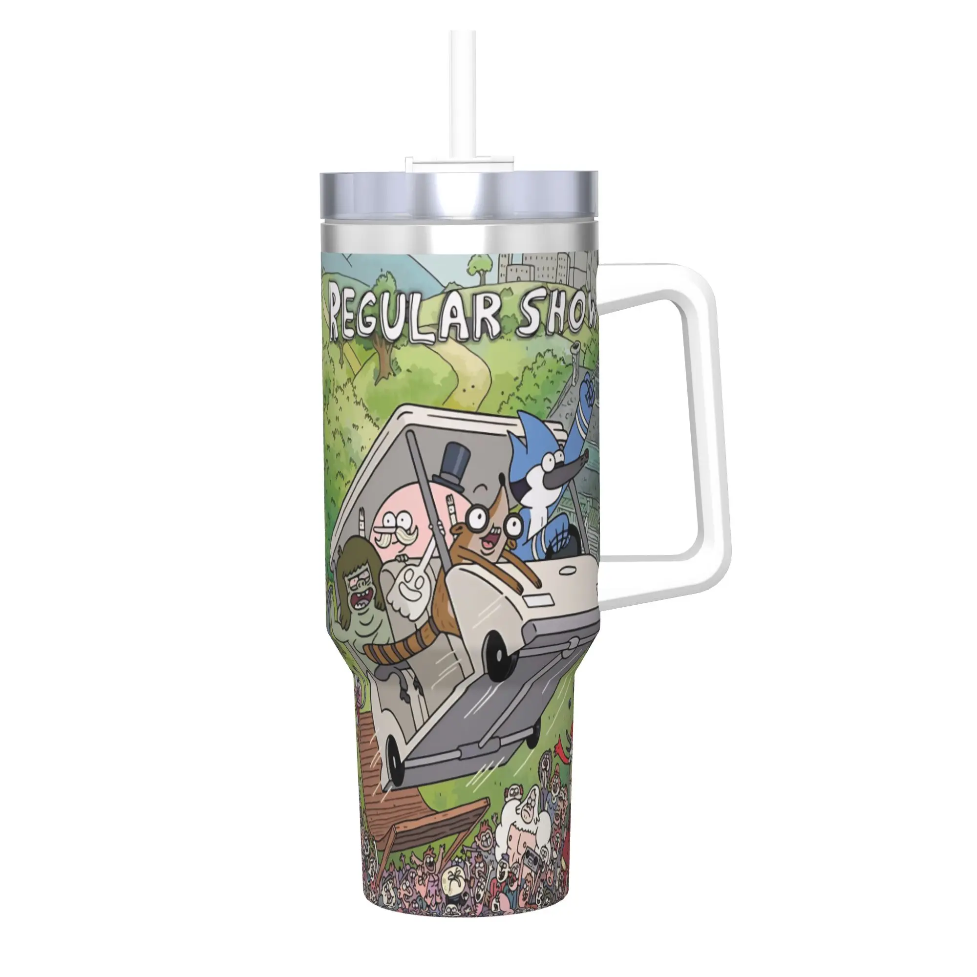 Regulars Show Cartoon Character 40oz Tumbler Stainless Steel Double Wall Vacuum Insulated  Travel Mug With Straw