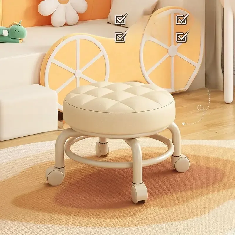 Silent omnidirectional wheel low stool with 360° scratch-proof rollers for home use, quiet and non-disturbing.