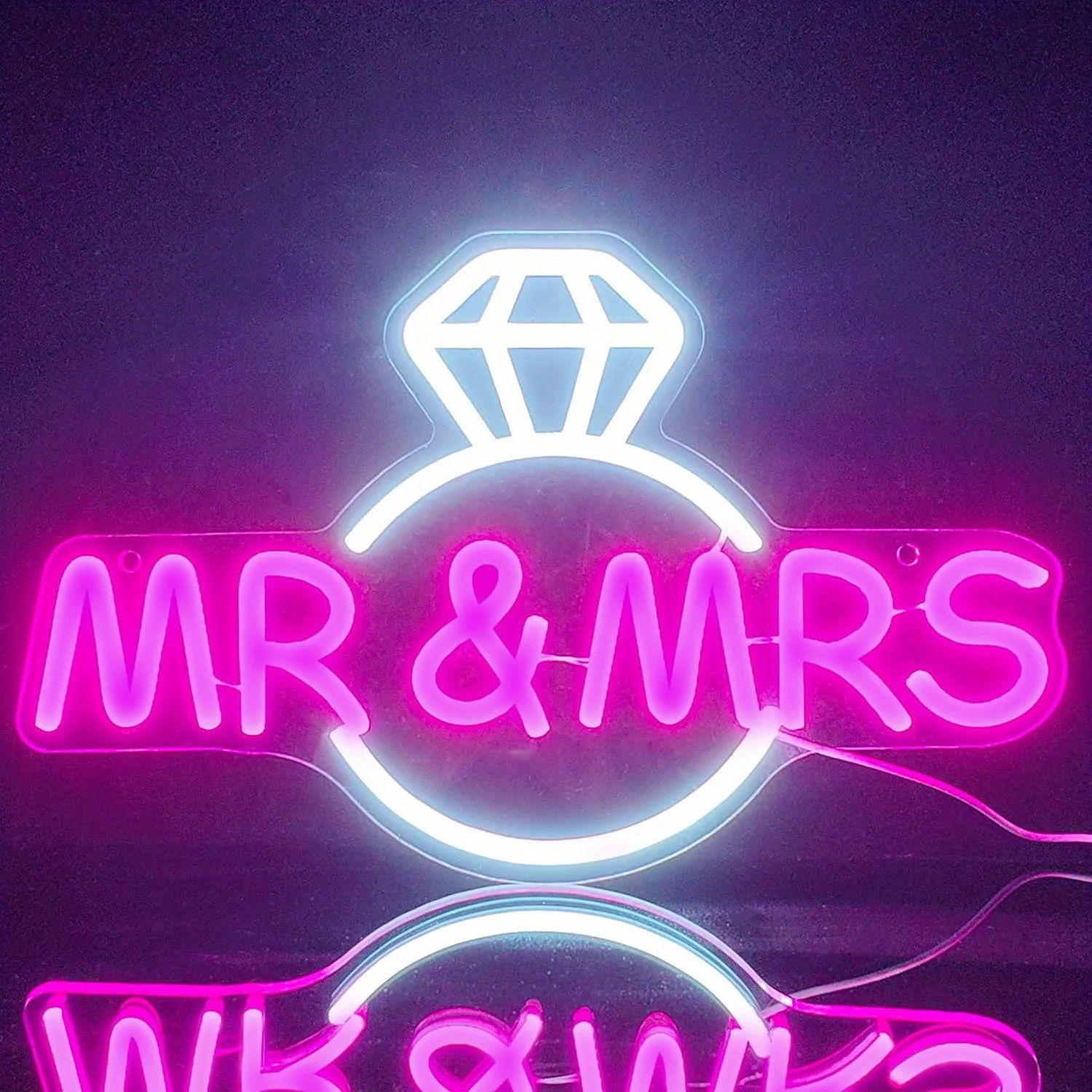Mr Mrs Neon Sign LED Pink Diamond Ring USB Powered Night Light Wedding Party Bridal Shower Wall Art Decoration
