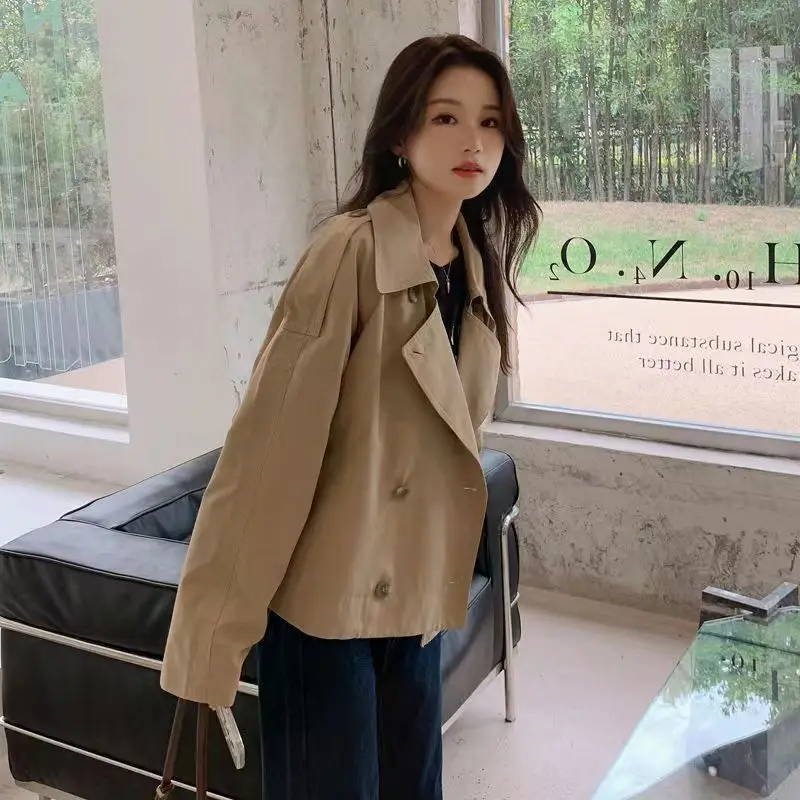 Khaki Color Small Stature Short Windbreaker Women's 2023 New Autumn Korean Version Loose Fitting Westernized Age Reducing Casual