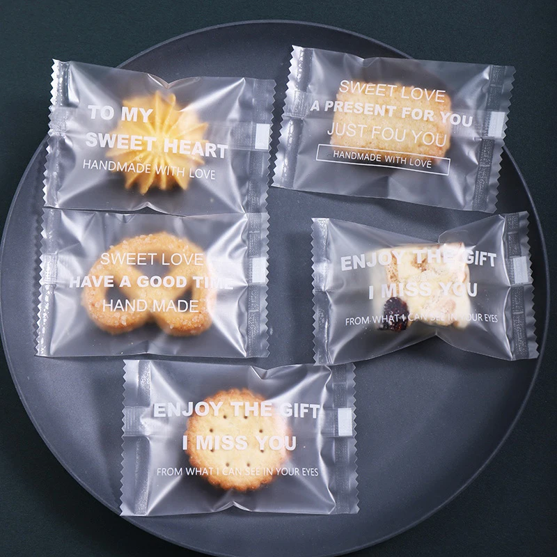 100Pcs/pack Cookie Pouches Snowflake Crisp Packaging Bag Handmade Plastic Nougat Candy Packing Bags Transparent Sealing Bag