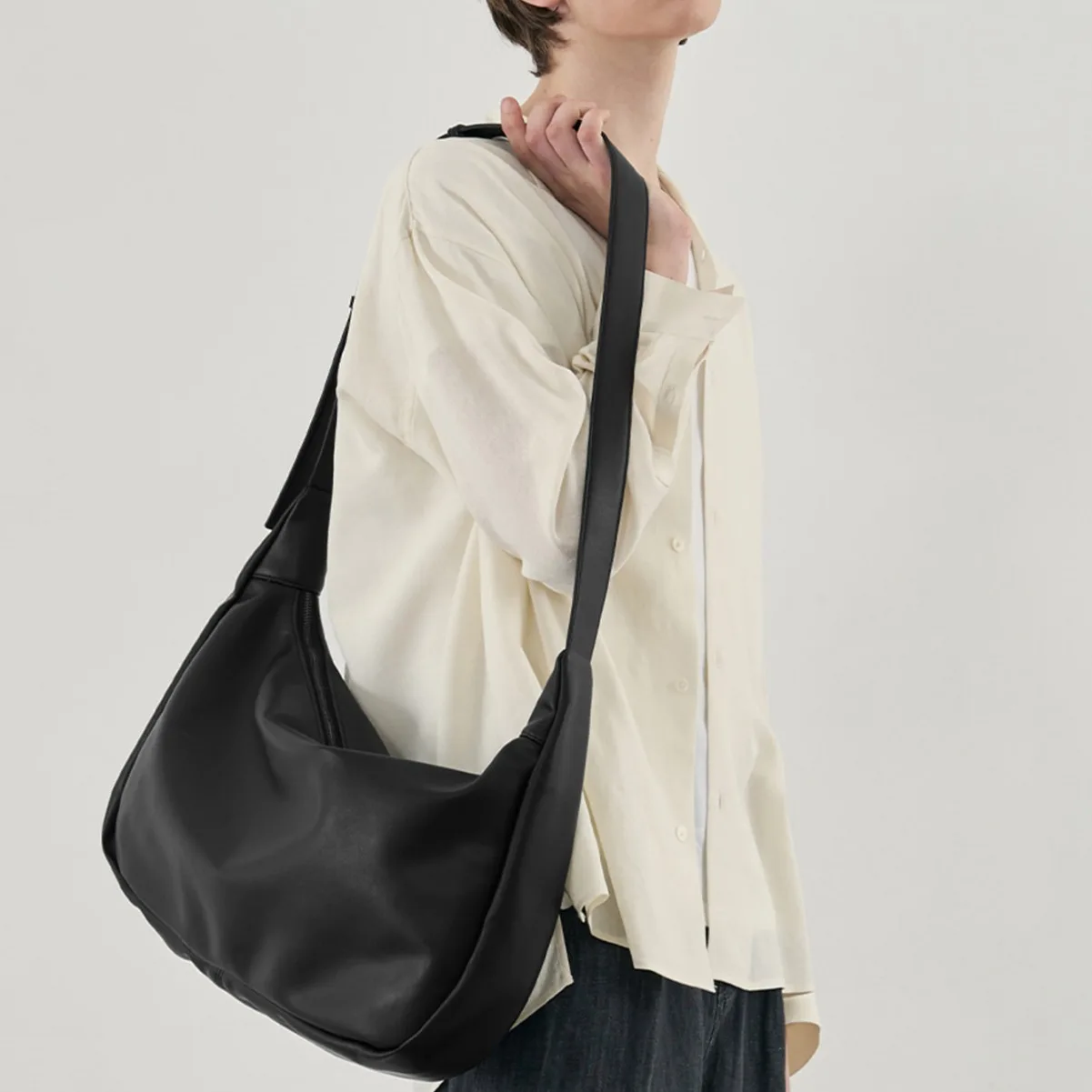 Korean - Japanese Style Crossbody Bag for Young Men - Minimalist Unisex Shoulder Bag, Soft PU Leather, Lightweight and Portable