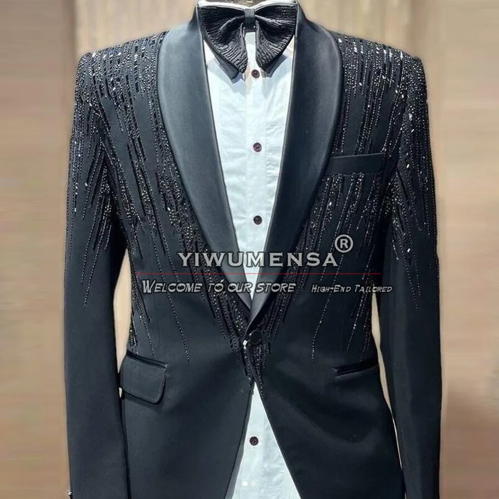 Man Beaded Suits For Wedding 3 Pieces Groom Wear Men's Tuxedos Customized Formal Banquet Prom Blazer Trajes Elegante Para Hombre